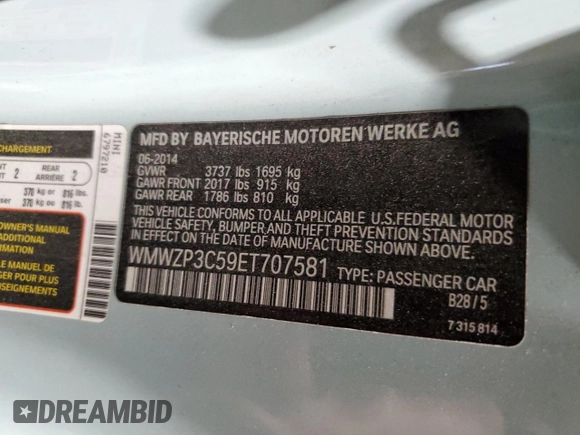2014 MINI Convertible S с VIN WMWZP3C59ET707581, выставлен на аукционе Copart как лот 46983865 с пробегом 42 746 миль миль и Списание • Salvage title. История ставок и продаж доступна на DreamBid. Изображение 14.