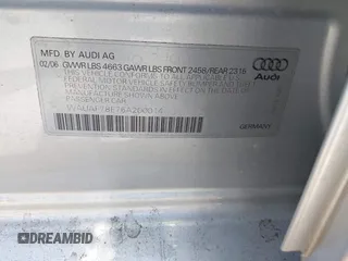 2006 Audi A4 2.0T with VIN WAUAF78E76A200014, listed as a IAAI auction lot 42674600 with 181,619 mi miles and . Bid and sale history available at DreamBid. Image 9.