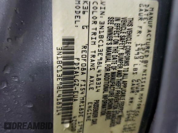 2008 Nissan Versa 1.8 S with VIN 3N1BC13E98L418314, listed as a Copart auction lot 87927385 with 237,831 mi miles and Salvage Title. Bid and sale history available at carsss.com. Image 13.