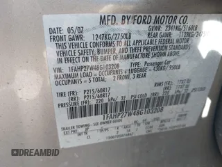 2008 Ford Taurus SEL with VIN 1FAHP27W48G103208, listed as a IAAI auction lot 41675026 with 154,608 mi miles. Bid and sale history available at carsss.com. Image 9.
