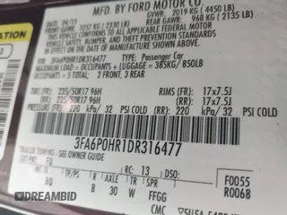 2013 Ford Fusion SE with VIN 3FA6P0HR1DR316477, listed as a IAAI auction lot 42764152 with 122,521 mi miles and . Bid and sale history available at DreamBid. Image 9.