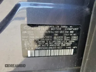 2022 Hyundai Santa Fe Hybrid Limited with VIN KM8S5DA13NU051657, listed as a Copart auction lot 50214674 with 31,831 mi miles. Bid and sale history available at carsss.com. Image 12.