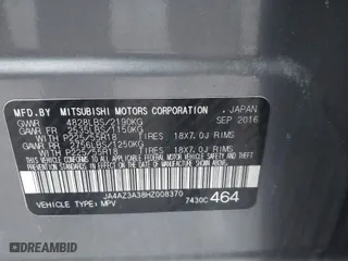 2017 Mitsubishi Outlander SE with VIN JA4AZ3A38HZ008370, listed as a IAAI auction lot 41718119 with 73,446 mi miles. Bid and sale history available at carsss.com. Image 9.