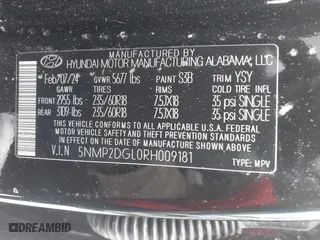 2024 Hyundai Santa Fe SEL with VIN 5NMP2DGL0RH009181, listed as a IAAI auction lot 41629507 with 11,120 mi miles. Bid and sale history available at carsss.com. Image 9.