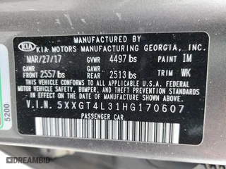 2017 Kia Optima LX with VIN 5XXGT4L31HG170607, listed as a Copart auction lot 53699575 with 189,017 mi miles and Clean Title. Bid and sale history available at carsss.com. Image 12.