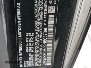 2022 BMW 2 Series 230i with VIN 3MW23CM09N8C57390, listed as a Copart auction lot 55380713 with 0 mi miles. Bid and sale history available at carsss.com. Image 14.