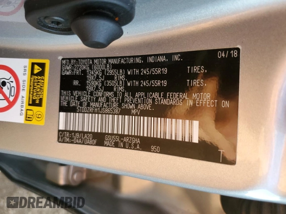2018 Toyota Highlander Limited z VIN 5TDDZRFH1JS865387, wystawiony jako Copart lot #42059445 z przebiegiem Nie podano mil oraz Szkoda całkowita • Salvage title. Historia ofert i sprzedaży dostępna na DreamBid. Obrazek 13.