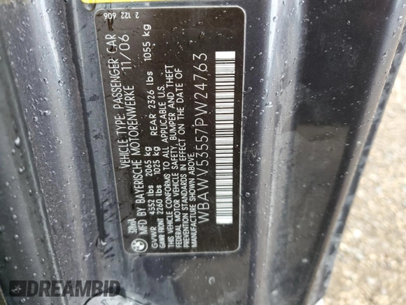 2007 BMW 3 Series 328xi with VIN WBAWV53557PW24763, listed as a Copart auction lot 49039125 with 121,157 mi miles and Clean title. Bid and sale history available at DreamBid. Image 12.
