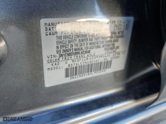 2021 Nissan Versa S with VIN 3N1CN8DV8ML923048, listed as a Copart auction lot 87320064 with 65,422 mi miles and Salvage Title. Bid and sale history available at carsss.com. Image 15.