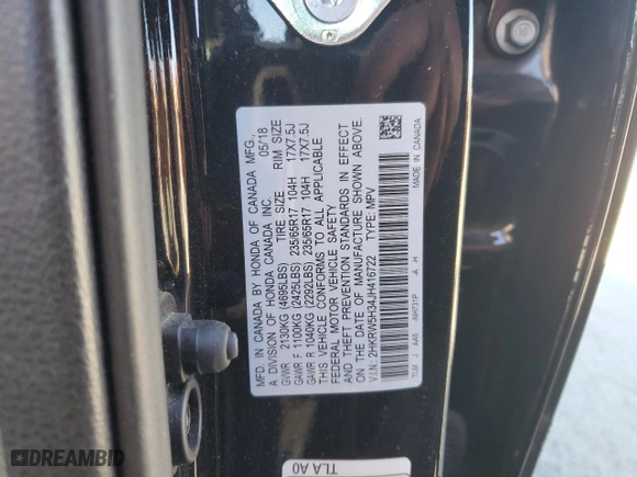 2018 Honda CR-V LX with VIN 2HKRW5H34JH416722, listed as a Copart auction lot 47566165 with 103,395 mi miles and Salvage Title. Bid and sale history available at carsss.com. Image 12.