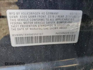 2010 Volkswagen CC Sport with VIN WVWMN7AN6AE550197, listed as a Copart auction lot 76699094 with 99,283 mi miles and Salvage Title. Bid and sale history available at carsss.com. Image 12.