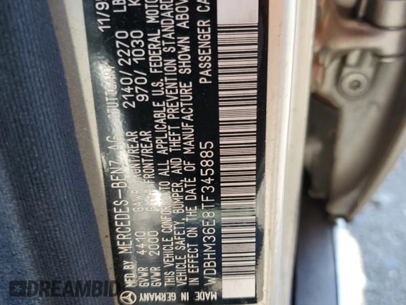 1996 Mercedes-Benz C with VIN WDBHM36E8TF345885, listed as a Copart auction lot 49954735 with Not Provided miles and Clean Title. Bid and sale history available at DreamBid. Image 12.