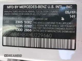 2017 Mercedes-Benz C 350e with VIN 55SWF4HBXHU229660, listed as a Copart auction lot 68336883 with 83,960 mi miles and . Bid and sale history available at DreamBid. Image 12.