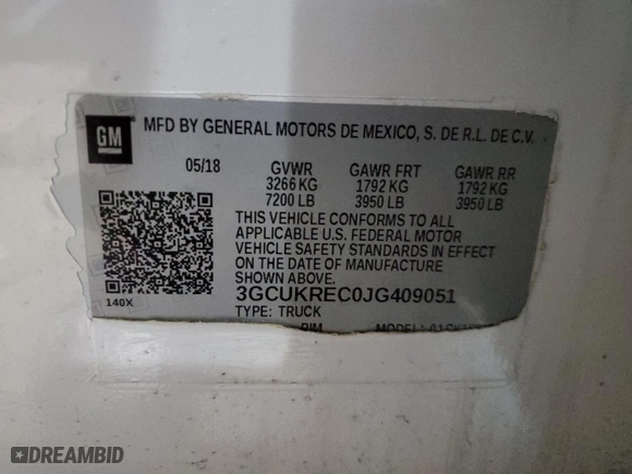 2018 Chevrolet Silverado 1500 LT with VIN 3GCUKREC0JG409051, listed as a Copart auction lot 46406365 with 47,889 mi miles and Salvage Title. Bid and sale history available at carsss.com. Image 12.
