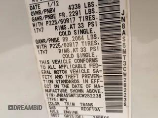 2012 Nissan Rogue S with VIN JN8AS5MT3CW282236, listed as a IAAI auction lot 41559682 with 136,826 mi miles and . Bid and sale history available at DreamBid. Image 9.