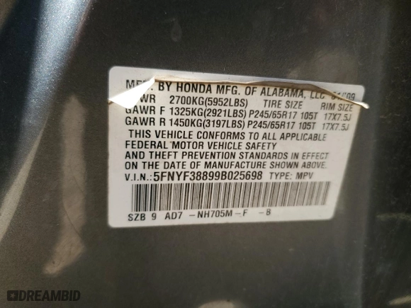 2009 Honda Pilot Touring with VIN 5FNYF38899B025698, listed as a Copart auction lot 76796014 with 279,526 mi miles and Salvage Title. Bid and sale history available at carsss.com. Image 13.