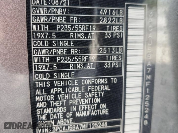 2021 Infiniti QX50 Luxe z VIN 3PCAJ5BA7MF125248, wystawiony jako Copart lot #60272365 z przebiegiem 69 582 mil mil oraz Nie do naprawy • Non repairable. Historia ofert i sprzedaży dostępna na DreamBid. Obrazek 14.