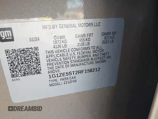 2024 Chevrolet Malibu LT with VIN 1G1ZE5ST2RF158212, listed as a IAAI auction lot 42216131 with 39,480 mi miles and . Bid and sale history available at DreamBid. Image 9.