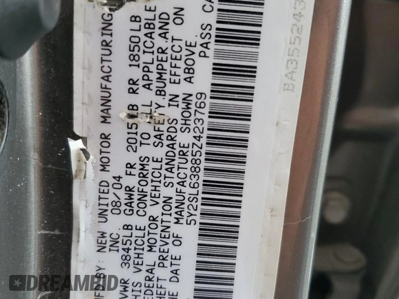 2005 Pontiac Vibe with VIN 5Y2SL63885Z423769, listed as a Copart auction lot 54538594 with 203,421 mi miles and Salvage Title. Bid and sale history available at carsss.com. Image 12.