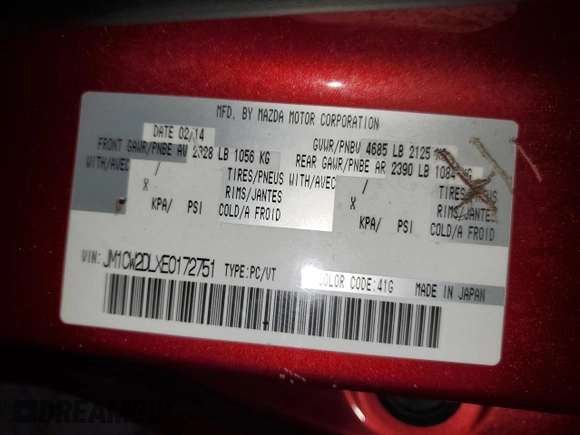 2014 Mazda 5 Grand Touring with VIN JM1CW2DLXE0172751, listed as a Copart auction lot 65447264 with 338,894 mi miles and Salvage Title. Bid and sale history available at DreamBid. Image 14.