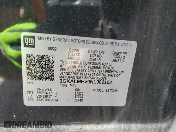 2022 GMC Terrain SLE with VIN 3GKALMEV9NL302103, listed as a Copart auction lot 48668425 with 21,064 mi miles and Salvage Title. Bid and sale history available at carsss.com. Image 13.