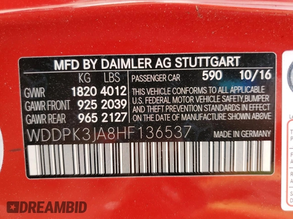 2017 Mercedes-Benz SLC 300 z VIN WDDPK3JA8HF136537, wystawiony jako Copart lot #59654803 z przebiegiem 40 503 mil mil oraz Nie do naprawy • Non repairable. Historia ofert i sprzedaży dostępna na DreamBid. Obrazek 13.