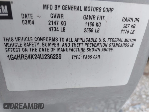 2004 Buick LeSabre Limited с VIN 1G4HR54K24U236239, выставлен на аукционе IAAI как лот 42260127 с пробегом 143 663 миль миль и . История ставок и продаж доступна на DreamBid. Изображение 9.