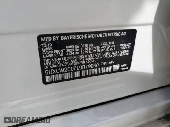 2020 BMW X7 xDrive40i with VIN 5UXCW2C06L9B79990, listed as a Copart auction lot 74017634 with 0 mi miles and Non Repairable. Bid and sale history available at carsss.com. Image 14.