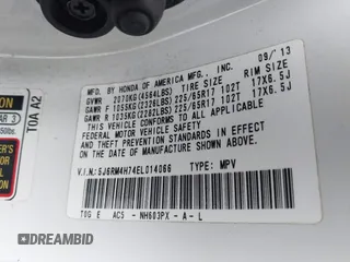 2014 Honda CR-V EX-L with VIN 5J6RM4H74EL014066, listed as a IAAI auction lot 42176490 with 206,016 mi miles and . Bid and sale history available at DreamBid. Image 9.