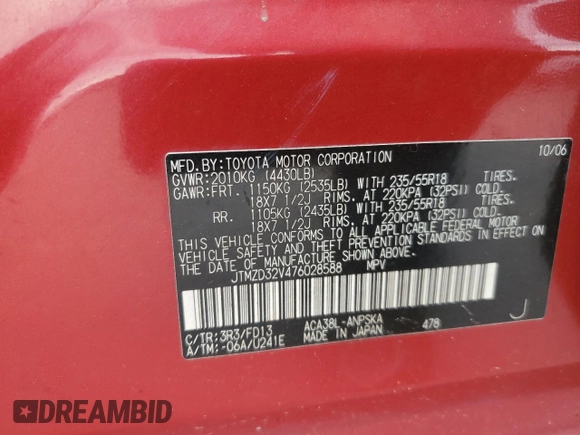 2007 Toyota RAV4 Sport with VIN JTMZD32V476028588, listed as a Copart auction lot 56680415 with 128,025 mi miles and Salvage title. Bid and sale history available at DreamBid. Image 13.
