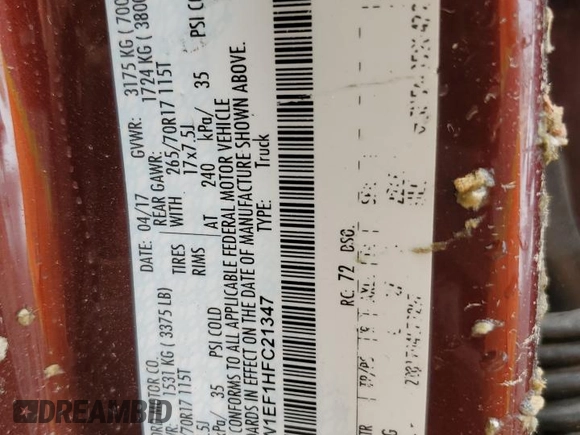 2017 Ford F-150 XL with VIN 1FTEW1EF1HFC21347, listed as a Copart auction lot 54750085 with 174,858 mi miles and Salvage title. Bid and sale history available at DreamBid. Image 12.
