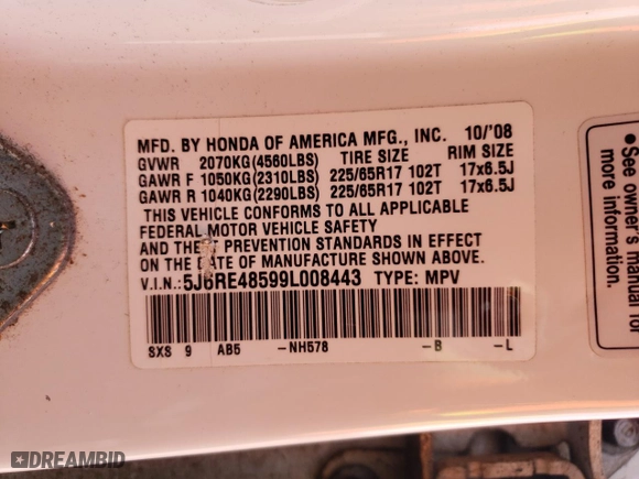 2009 Honda CR-V EX with VIN 5J6RE48599L008443, listed as a Copart auction lot 54210435 with 172,438 mi miles and Clean Title. Bid and sale history available at carsss.com. Image 13.