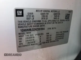 2017 GMC Acadia SLT with VIN 1GKKNMLS2HZ287884, listed as a Copart auction lot 60132475 with 121,630 mi miles and Salvage title. Bid and sale history available at DreamBid. Image 14.