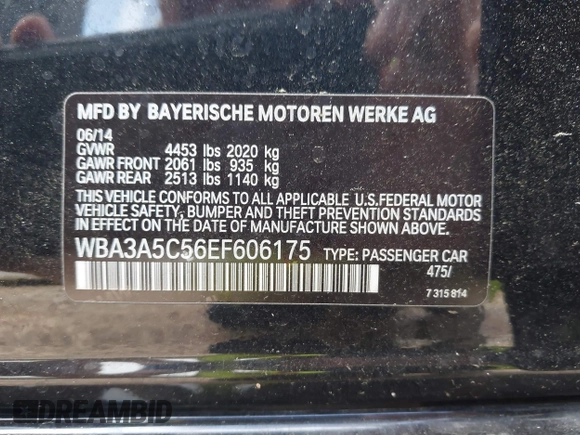 2014 BMW 3 Series 328i with VIN WBA3A5C56EF606175, listed as a IAAI auction lot 42211614 with 152,783 mi miles and . Bid and sale history available at DreamBid. Image 9.