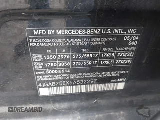 2005 Mercedes-Benz M 500 with VIN 4JGAB75EX5A532297, listed as a IAAI auction lot 42794563 with 200,481 mi miles and . Bid and sale history available at DreamBid. Image 9.