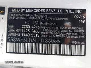 2017 Mercedes-Benz C 43 AMG with VIN 55SWF6EB5HU186085, listed as a IAAI auction lot 42021790 with 94,535 mi miles and . Bid and sale history available at DreamBid. Image 9.