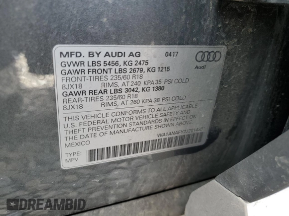 2018 Audi Q5 Premium with VIN WA1ANAFY2J2014331, listed as a Copart auction lot 66885562 with 94,065 mi miles. Bid and sale history available at carsss.com. Image 10.