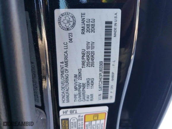 2023 Acura RDX w/A-Spec Package with VIN 5J8TC2H63PL803369, listed as a Copart auction lot 44546515 with 32,553 mi miles and Salvage Title. Bid and sale history available at carsss.com. Image 13.