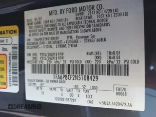 2022 Ford Mustang GT with VIN 1FA6P8CF2N5108429, listed as a IAAI auction lot 41048259 with 14,904 mi miles and . Bid and sale history available at DreamBid. Image 9.