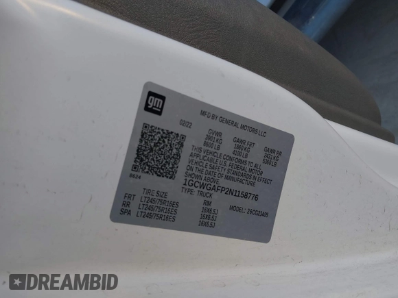 2022 Chevrolet Express Cargo с VIN 1GCWGAFP2N1158776, выставлен на аукционе IAAI как лот 41367106 с пробегом 30 244 миль миль и . История ставок и продаж доступна на DreamBid. Изображение 9.