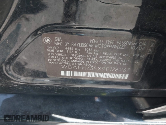 2009 BMW 3 Series 328i z VIN WBAPH735X9E126967, wystawiony jako IAAI lot #42053469 z przebiegiem 144 013 mil mil oraz . Historia ofert i sprzedaży dostępna na DreamBid. Obrazek 9.