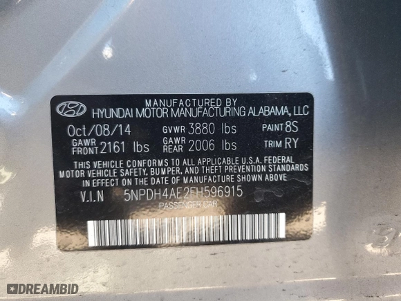 2015 Hyundai Elantra SE with VIN 5NPDH4AE2FH596915, listed as a Copart auction lot 48013245 with 89,939 mi miles and Salvage Title. Bid and sale history available at carsss.com. Image 12.