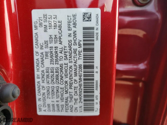 2021 Honda CR-V EX-L with VIN 2HKRW2H87MH673386, listed as a Copart auction lot 49262535 with 11,255 mi miles and Salvage Title. Bid and sale history available at carsss.com. Image 13.