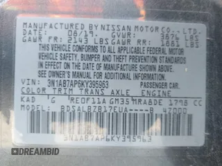 2019 Nissan Sentra SR with VIN 3N1AB7AP6KY395963, listed as a IAAI auction lot 41915269 with 26,728 mi miles and . Bid and sale history available at DreamBid. Image 9.