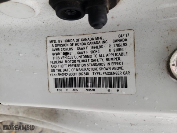 2017 Honda Civic Coupe LX-P with VIN 2HGFC4B00HH307540, listed as a Copart auction lot 44533875 with 167,444 mi miles and Salvage Title. Bid and sale history available at carsss.com. Image 12.