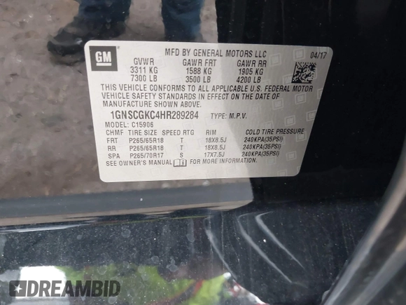 2017 Chevrolet Suburban LS with VIN 1GNSCGKC4HR289284, listed as a IAAI auction lot 41503869 with 92,048 mi miles and . Bid and sale history available at DreamBid. Image 9.