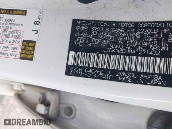 2010 Toyota Prius II z VIN JTDKN3DU8A1221432, wystawiony jako IAAI lot #42504410 z przebiegiem 280 773 mil mil oraz . Historia ofert i sprzedaży dostępna na DreamBid. Obrazek 9.