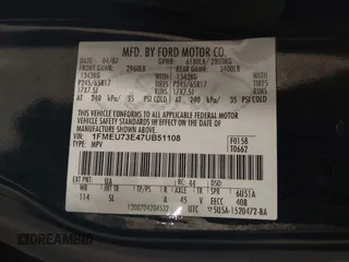 2007 Ford Explorer XLT с VIN 1FMEU73E47UB51108, выставлен на аукционе IAAI как лот 41747158 с пробегом 131 697 миль миль и . История ставок и продаж доступна на DreamBid. Изображение 9.