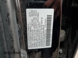 2023 Honda Ridgeline RTL with VIN 5FPYK3F59PB001216, listed as a Copart auction lot 57147385 with 43,452 mi miles and Salvage title. Bid and sale history available at DreamBid. Image 12.