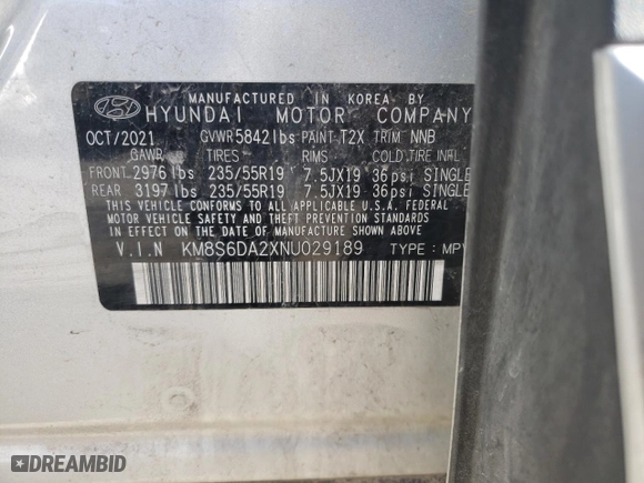 2022 Hyundai Santa Fe Plug-In Hybrid SEL Convenience with VIN KM8S6DA2XNU029189, listed as a Copart auction lot 73488262 with NaN miles. Bid and sale history available at carsss.com. Image 15.